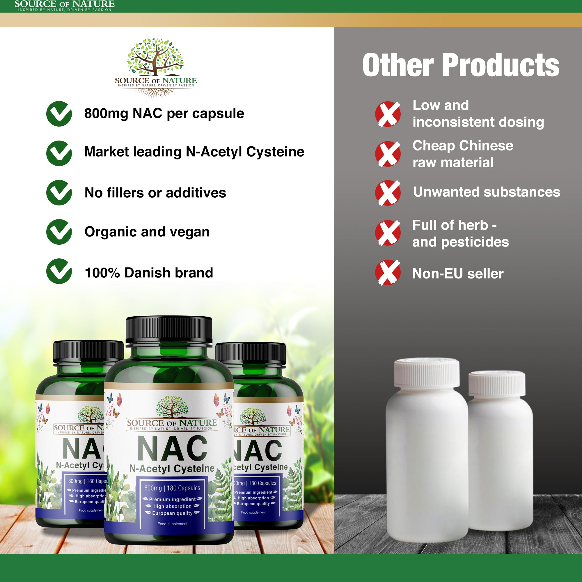 NAC (N-Acetyl Cysteine) 800mg | 180 Capsules | 2-Month Supply - Source of Nature